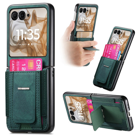 Kickstand Case for Motorola Razr 70 / 60 / 50 5G / Razr 2026 / 2025 / 2024 Retro Leather Back Cover with Card Holder