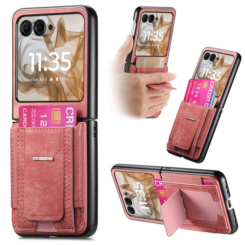 Kickstand Case for Motorola Razr 70 / 60 / 50 5G / Razr 2026 / 2025 / 2024 Retro Leather Back Cover with Card Holder