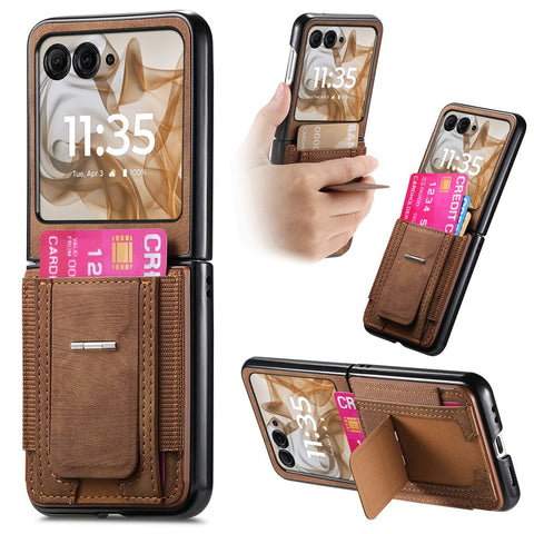 Kickstand Case for Motorola Razr 70 / 60 / 50 5G / Razr 2026 / 2025 / 2024 Retro Leather Back Cover with Card Holder