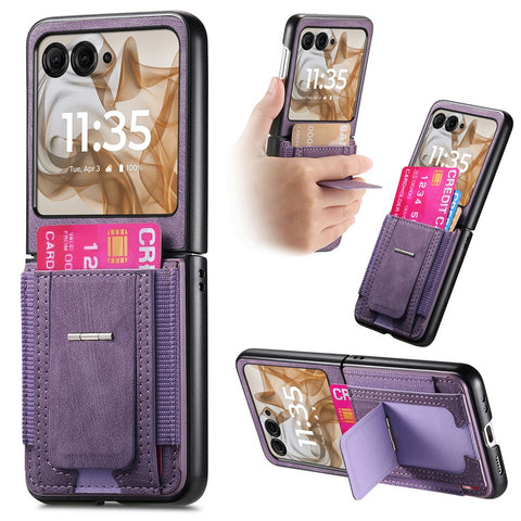Kickstand Case for Motorola Razr 70 / 60 / 50 5G / Razr 2026 / 2025 / 2024 Retro Leather Back Cover with Card Holder