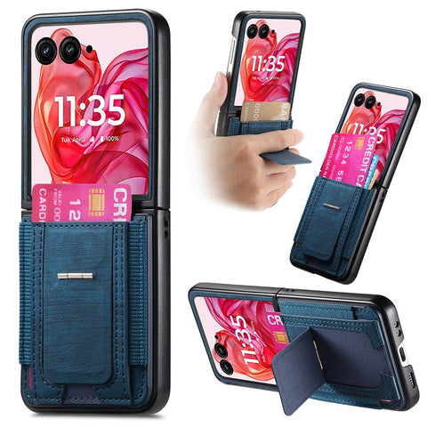 For Motorola Razr 50 Ultra 5G Case Kickstand Retro Leather Back Cover with Card Holder