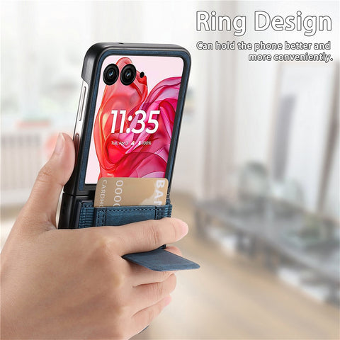 For Motorola Razr 50 Ultra 5G Case Kickstand Retro Leather Back Cover with Card Holder