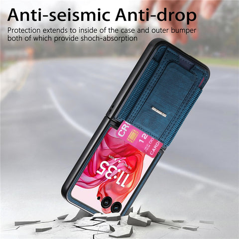 For Motorola Razr 50 Ultra 5G Case Kickstand Retro Leather Back Cover with Card Holder