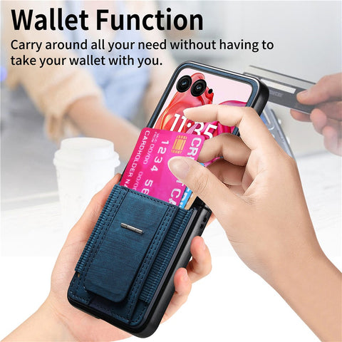 For Motorola Razr 50 Ultra 5G Case Kickstand Retro Leather Back Cover with Card Holder