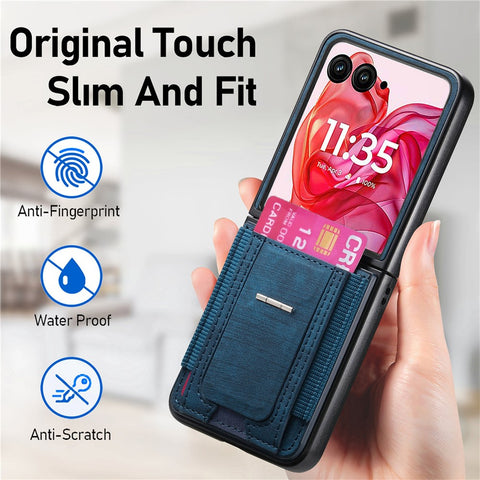 For Motorola Razr 50 Ultra 5G Case Kickstand Retro Leather Back Cover with Card Holder