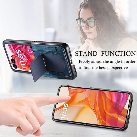 For Motorola Razr 50 Ultra 5G Case Kickstand Retro Leather Back Cover with Card Holder