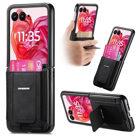For Motorola Razr 50 Ultra 5G Case Kickstand Retro Leather Back Cover with Card Holder