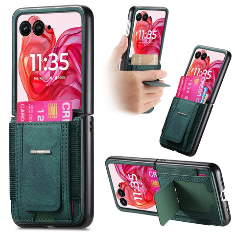 For Motorola Razr 50 Ultra 5G Case Kickstand Retro Leather Back Cover with Card Holder