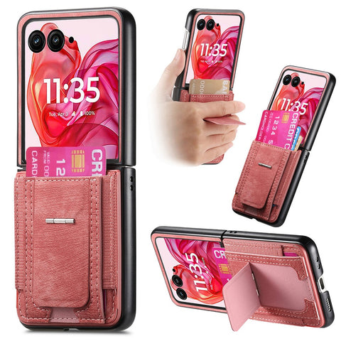 For Motorola Razr 50 Ultra 5G Case Kickstand Retro Leather Back Cover with Card Holder