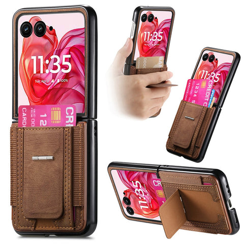 For Motorola Razr 50 Ultra 5G Case Kickstand Retro Leather Back Cover with Card Holder