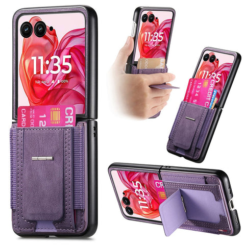 For Motorola Razr 50 Ultra 5G Case Kickstand Retro Leather Back Cover with Card Holder
