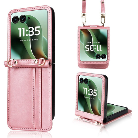 For Motorola Razr 70 Ultra / 60 Ultra 5G / Razr Ultra 2026 5G / 2025 5G Case Card Slots Leather Phone Cover with Lanyard