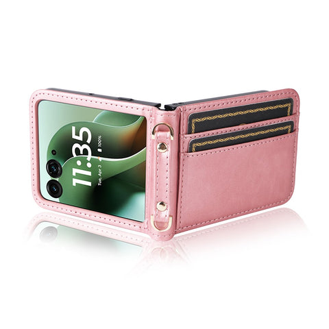 For Motorola Razr 70 Ultra / 60 Ultra 5G / Razr Ultra 2026 5G / 2025 5G Case Card Slots Leather Phone Cover with Lanyard