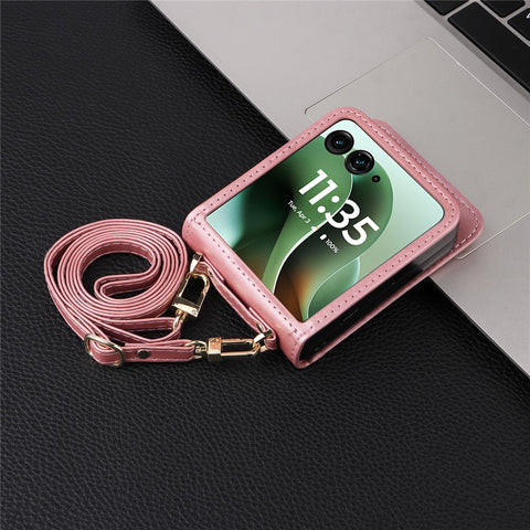 For Motorola Razr 70 Ultra / 60 Ultra 5G / Razr Ultra 2026 5G / 2025 5G Case Card Slots Leather Phone Cover with Lanyard