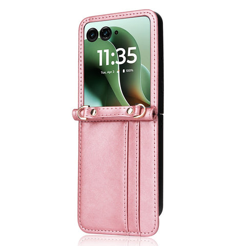 For Motorola Razr 70 Ultra / 60 Ultra 5G / Razr Ultra 2026 5G / 2025 5G Case Card Slots Leather Phone Cover with Lanyard