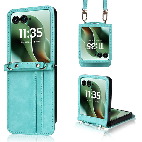 For Motorola Razr 70 Ultra / 60 Ultra 5G / Razr Ultra 2026 5G / 2025 5G Case Card Slots Leather Phone Cover with Lanyard
