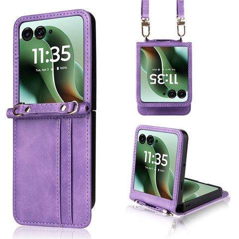 For Motorola Razr 70 Ultra / 60 Ultra 5G / Razr Ultra 2026 5G / 2025 5G Case Card Slots Leather Phone Cover with Lanyard