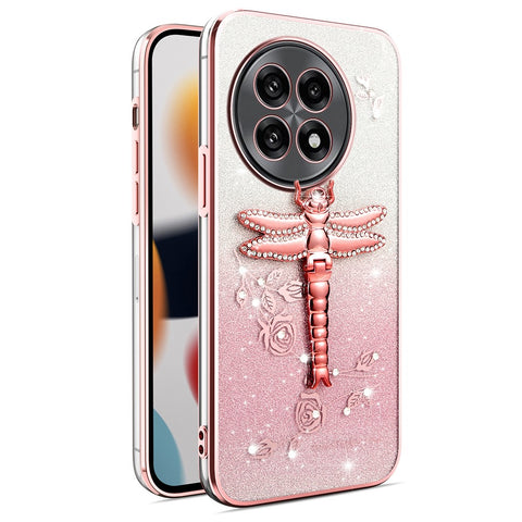 KADEM Phone Case For OnePlus 13R 5G  /  Ace 5 5G  /  Ace 5 Pro 5G Dragonfly Kickstand TPU Flowers Glitter Cover