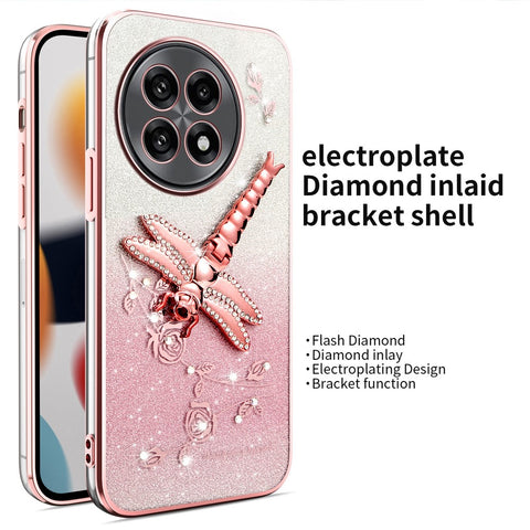 KADEM Phone Case For OnePlus 13R 5G  /  Ace 5 5G  /  Ace 5 Pro 5G Dragonfly Kickstand TPU Flowers Glitter Cover