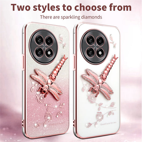 KADEM Phone Case For OnePlus 13R 5G  /  Ace 5 5G  /  Ace 5 Pro 5G Dragonfly Kickstand TPU Flowers Glitter Cover