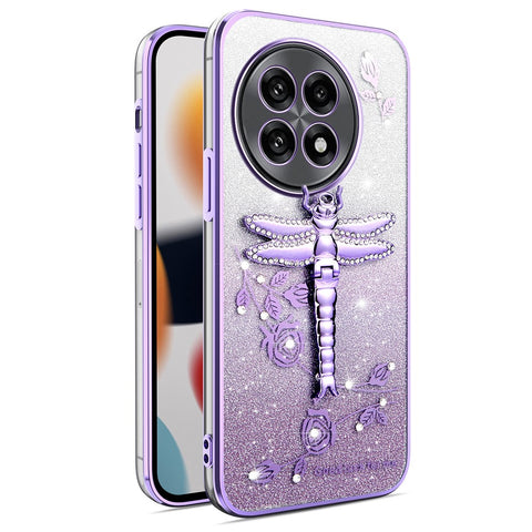 KADEM Phone Case For OnePlus 13R 5G  /  Ace 5 5G  /  Ace 5 Pro 5G Dragonfly Kickstand TPU Flowers Glitter Cover