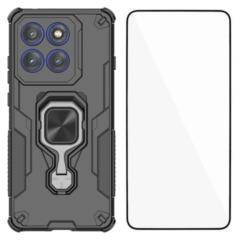 WANLONFENG For Motorola Edge 60 Pro 5G Phone Case  PC TPU Back Cover Kickstand with Tempered Glass