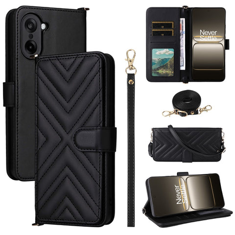 For OnePlus Nord CE5 5G / Ace 5 Racing 5G Case with Shoulder  /  Wrist Strap Leather Phone Cover Stand Wallet