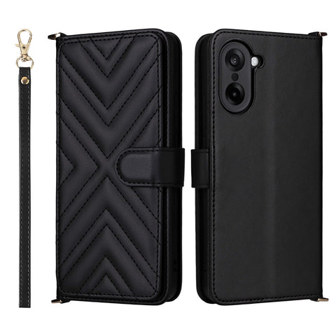 For OnePlus Nord CE5 5G / Ace 5 Racing 5G Case with Shoulder  /  Wrist Strap Leather Phone Cover Stand Wallet