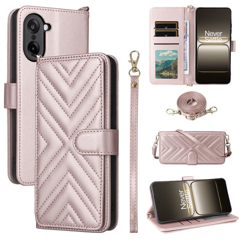 For OnePlus Nord CE5 5G / Ace 5 Racing 5G Case with Shoulder  /  Wrist Strap Leather Phone Cover Stand Wallet