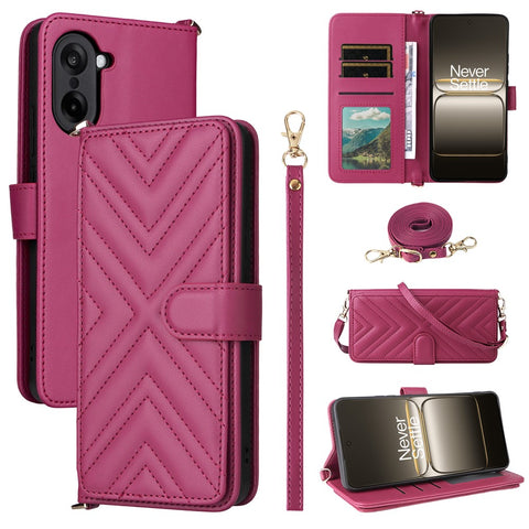For OnePlus Nord CE5 5G / Ace 5 Racing 5G Case with Shoulder  /  Wrist Strap Leather Phone Cover Stand Wallet
