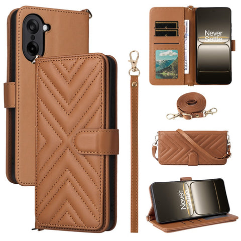 For OnePlus Nord CE5 5G / Ace 5 Racing 5G Case with Shoulder  /  Wrist Strap Leather Phone Cover Stand Wallet