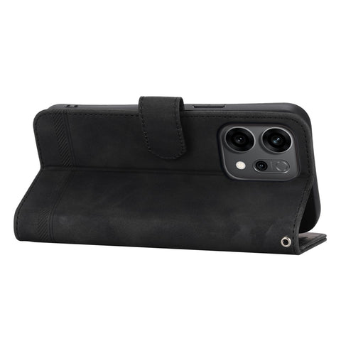 DIERFENG DF-03 For Oppo Reno14 5G (Global) Case Lines Imprint Wallet Leather Phone Cover with Wrist Strap