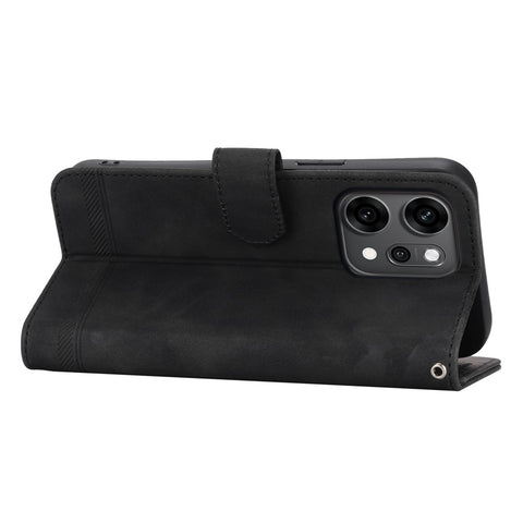DIERFENG DF-03 For Oppo Reno14 Pro 5G (Global) Case Lines Imprint Wallet Leather Phone Cover with Wrist Strap