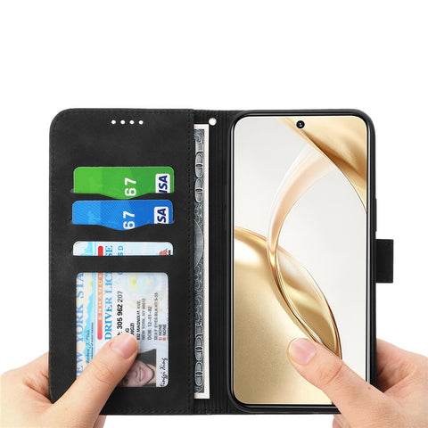 DIERFENG DF-03 For Huawei nova 14 5G Case Lines Imprint Wallet Leather Phone Cover with Wrist Strap