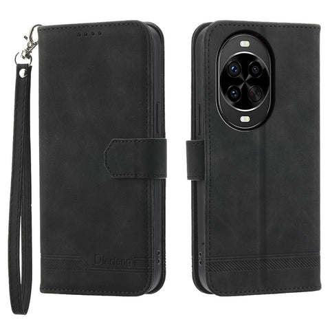DIERFENG DF-03 For Huawei nova 14 Pro 5G Case Lines Imprint Wallet Leather Phone Cover with Wrist Strap