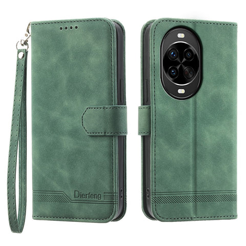 DIERFENG DF-03 For Huawei nova 14 Pro 5G Case Lines Imprint Wallet Leather Phone Cover with Wrist Strap