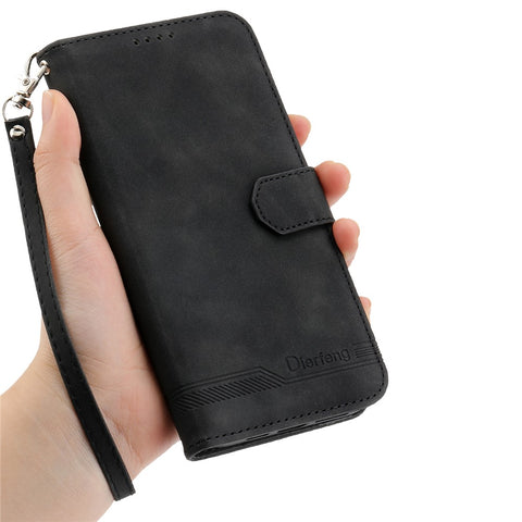 DIERFENG DF-03 For Huawei nova 14 Ultra 5G Case Lines Imprint Wallet Leather Phone Cover with Wrist Strap