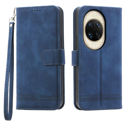 DIERFENG DF-03 For Huawei nova 14 Ultra 5G Case Lines Imprint Wallet Leather Phone Cover with Wrist Strap