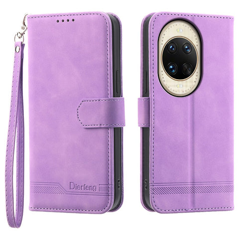 DIERFENG DF-03 For Huawei nova 14 Ultra 5G Case Lines Imprint Wallet Leather Phone Cover with Wrist Strap