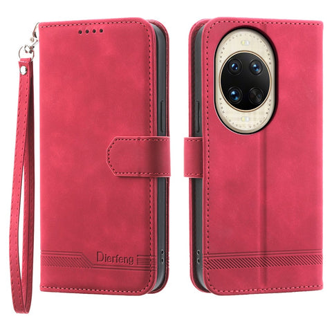 DIERFENG DF-03 For Huawei nova 14 Ultra 5G Case Lines Imprint Wallet Leather Phone Cover with Wrist Strap