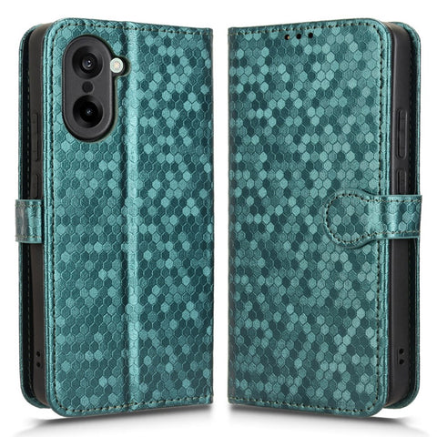 For OnePlus Nord CE5 5G / Ace 5 Racing 5G Wallet Case Dot Pattern Imprint PU Leather Phone Cover with Wrist Strap