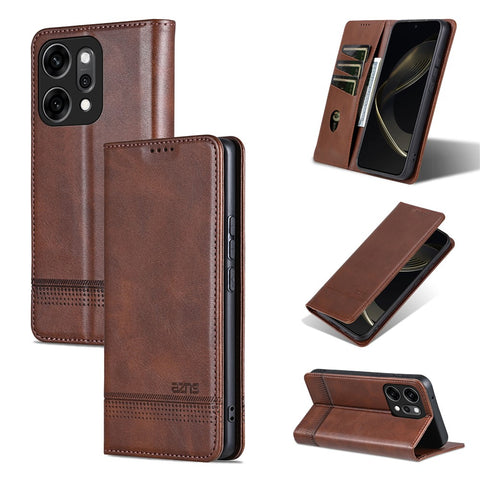 AZNS For Oppo Reno14 5G (Global) Case Cowhide Texture PU Leather Wallet Phone Cover