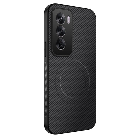 WANLONFENG For Oppo Reno12 5G (Global) Magnetic Case  TQ Series Carbon Fiber Texture PC TPU Phone Cover