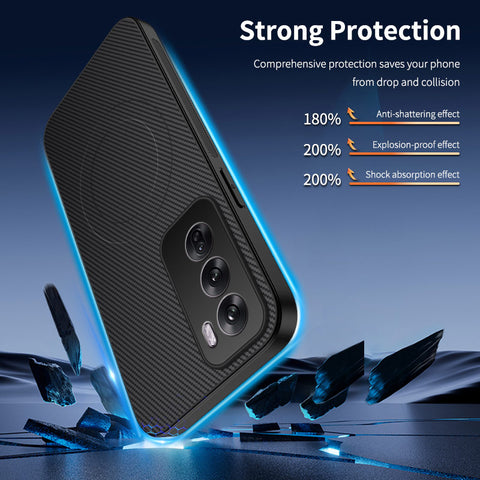 WANLONFENG For Oppo Reno12 5G (Global) Magnetic Case  TQ Series Carbon Fiber Texture PC TPU Phone Cover