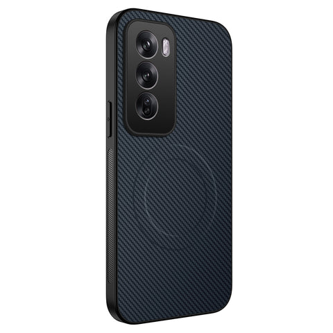 WANLONFENG For Oppo Reno12 5G (Global) Magnetic Case  TQ Series Carbon Fiber Texture PC TPU Phone Cover