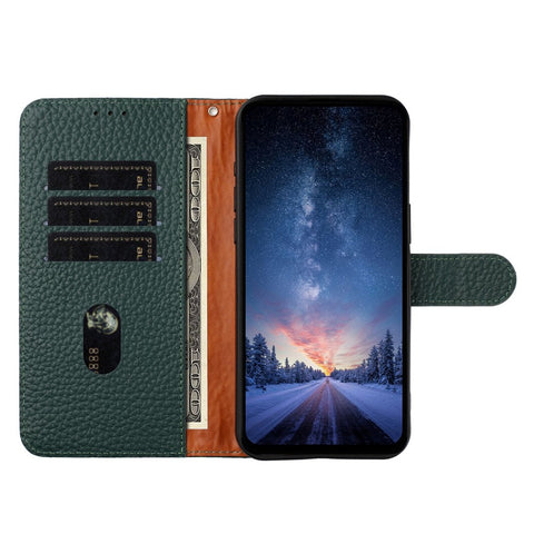 For Oppo A5 Pro 5G (Global)  /  4G (Global) Case Wallet Stand Litchi Texture Genuine Cow Leather Flip Phone Cover