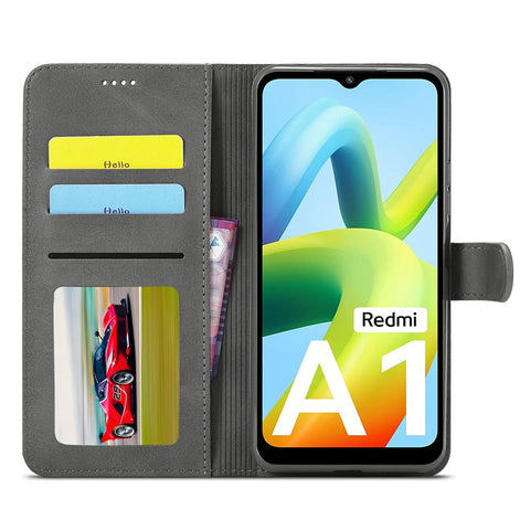 LC.IMEEKE PU Leather Phone Case For Xiaomi Redmi A1 4G / A2 4G , Calf Texture Magnetic Clasp Wallet Stand Full Protection Cell Phone Cover