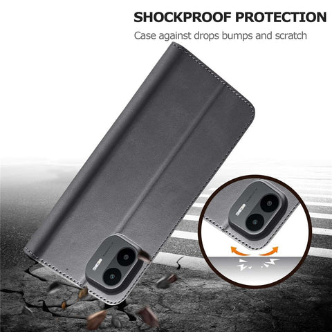 LC.IMEEKE PU Leather Phone Case For Xiaomi Redmi A1 4G / A2 4G , Calf Texture Magnetic Clasp Wallet Stand Full Protection Cell Phone Cover