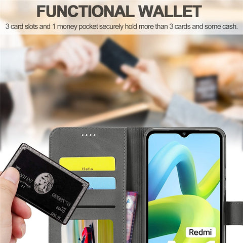 LC.IMEEKE PU Leather Phone Case For Xiaomi Redmi A1 4G / A2 4G , Calf Texture Magnetic Clasp Wallet Stand Full Protection Cell Phone Cover