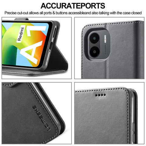 LC.IMEEKE PU Leather Phone Case For Xiaomi Redmi A1 4G / A2 4G , Calf Texture Magnetic Clasp Wallet Stand Full Protection Cell Phone Cover